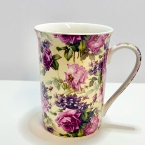 Floral Ceramic Mug - Purple and Cream